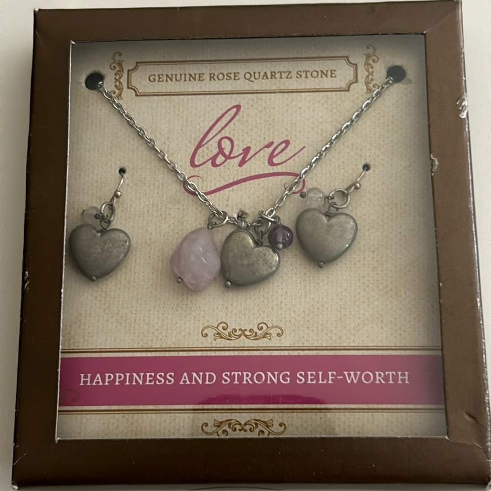Genuine Rose quartz stone earrings set and necklace